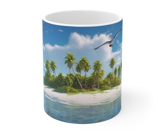 Taza de palmeras de la isla 3er diseño, Taza de café, Taza de cerámica 11oz, Regalo para amigo, Regalo para papá, Regalo para mamá, Tía, Único