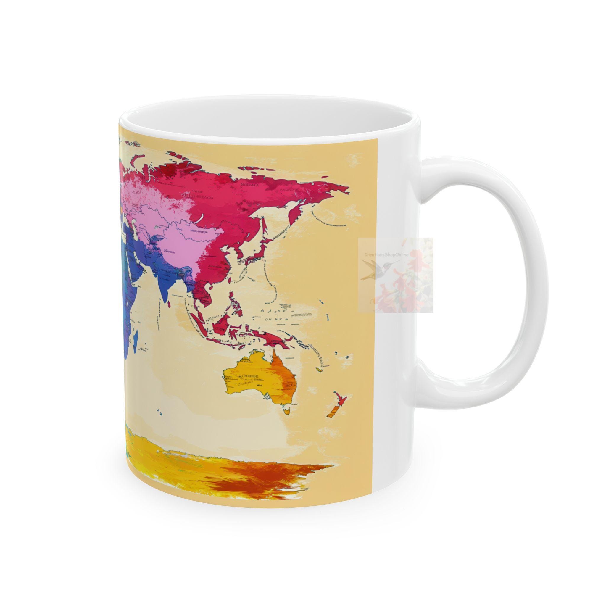 Teamap Mug Colorful World Map Ceramic Mug, 11oz - Travel Mug, Adventure Cup ...
