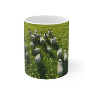 Sheeps in the field mug design, Coffee mug, Ceramic Mug 11oz, Gift for friend, Gift for dad, Gift for Mom, Auntie, Unique