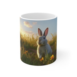 Hase im Feld Becher 2nd design, Kaffeebecher, Keramikbecher 11oz, Geschenk für Freund, Geschenk für Papa, Geschenk für Mama, Tante, Unikat