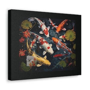 Płótno z rybą Koi, 3. projekt, Canvas Gallery Wraps, płótno ścienne, wyjątkowe płótno, prezent dla niej, prezent dla taty, prezent dla mamy, ogród kwiatowy