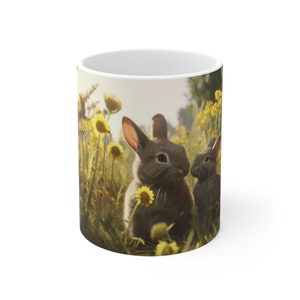 Rabbit mother and baby mug design, Coffee mug, Ceramic Mug 11oz, Gift for friend, Gift for dad, Gift for Mom, Auntie, Unique