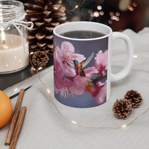 Humming bird with cherry blossoms design, Coffee mug, Ceramic Mug 11oz, Gift for friend, Gift for dad, Gift for Mom, Auntie, Unique
