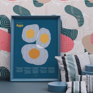 Stampa di uova illustrate, poster educativo di cibo colorato, stampa artistica moderna di cibo per cucina, cameretta dei bambini o ufficio, arredamento per buongustai, arte murale a forma di uovo
