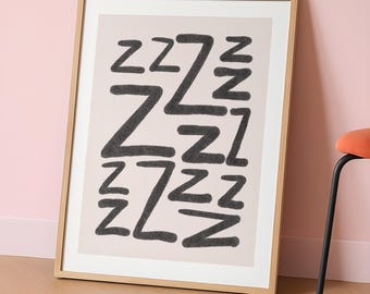 Zzz Sleep Poster, Cute Kids Room Decor, Trendy Bedroom Print, Minimalist Nursery Wall Art, Neutral Aesthetic Artwork, Stylish Bedroom Art