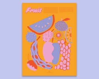 Fruit Fun Facts Print, Colorful Illustrated Educational Poster, Modern Food Art Print for Kitchen, Kids Room or Office by Fun Fact Co.