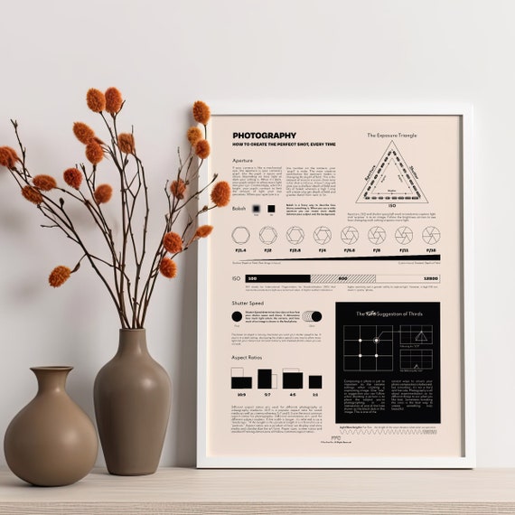 Photography Guide Poster, DSLR Photography Cheat Sheet Print, Camera Settings Chart, Manual Photo Reference, Art Classroom Decor