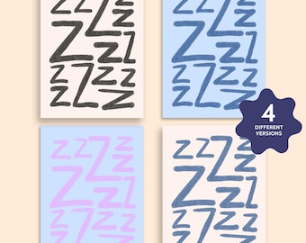 Zzz Sleep Poster Set, Minimalist Nursery Wall Art (Digital Download)