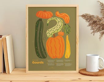 Gourds Fun Facts Poster, Autumn Kitchen Wall Art, Pumpkin Scientific Art, Farmhouse Fall Decor, Thanksgiving Housewarming Gift