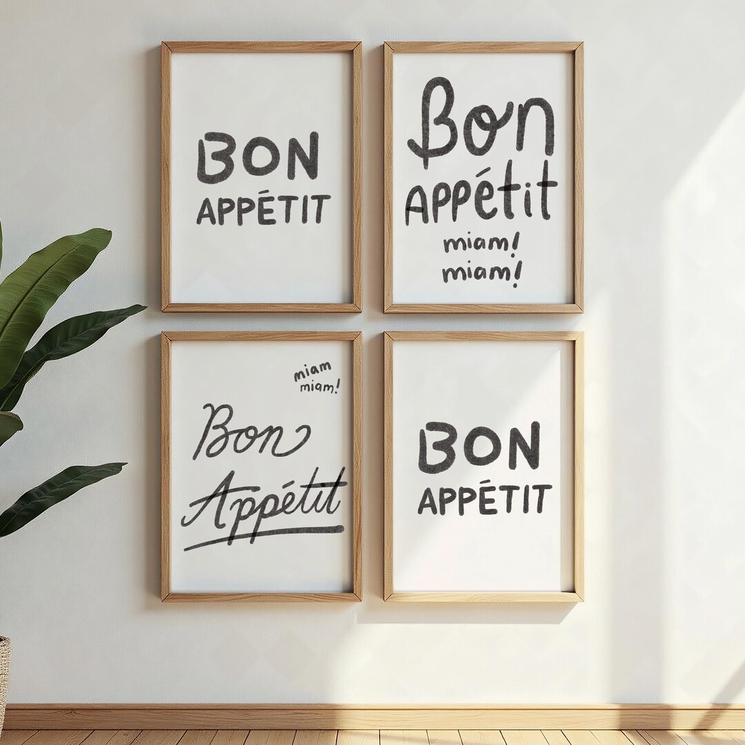 set of 2 bon appetit prints, retro cooking prints,... Bon Appetit Kitchen Poster Set, Minimalist Foodie Wall Art (digital ...