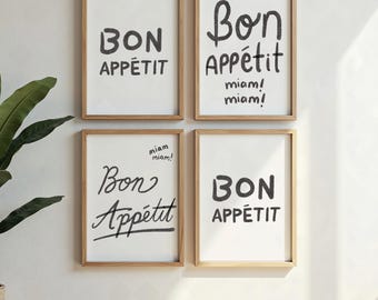 Bon Appetit Kitchen Poster Set, Minimalist Foodie Wall Art (Digital Download)