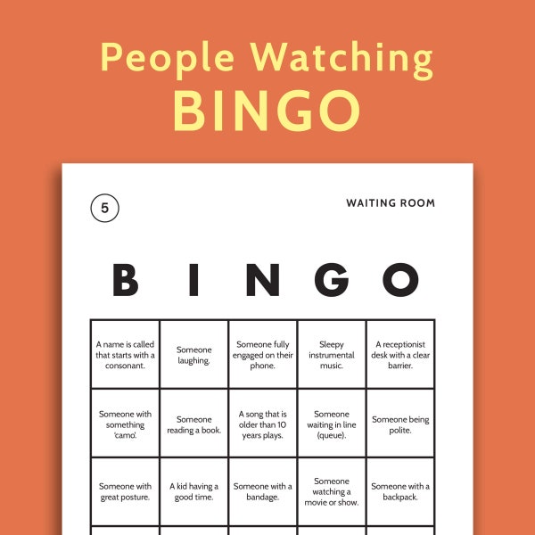 People Watching BINGO! - Printable Bingo Cards, Hilarious Bingo for Kids or Adults, 26 Different Bingo Cards, Family Game Digital Download