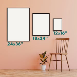 Image of 3 poster sizes on a blank wall