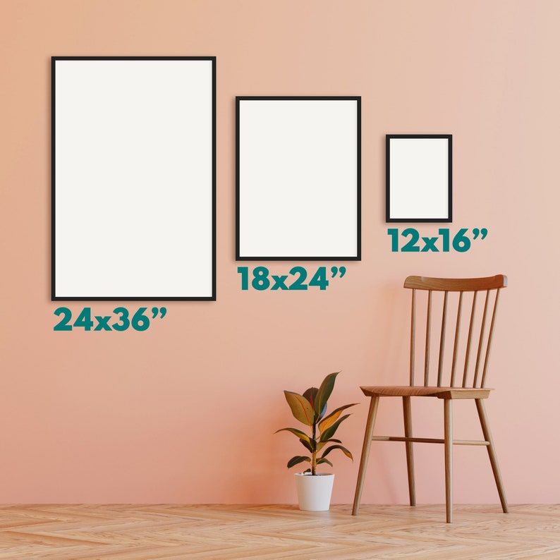 Image of 3 poster sizes on a blank wall