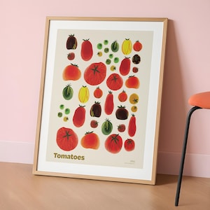Tomato Illustration Print, Artistic Food Poster, Hand-Drawn Tomato Art, Colorful Fruit & Vegetable Home and Kitchen Decor