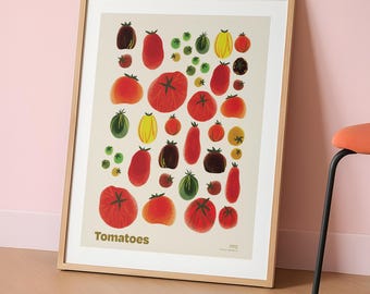 Tomato Illustration Print, Artistic Food Poster, Hand-Drawn Tomato Art, Colorful Fruit & Vegetable Home and Kitchen Decor