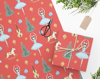 Nutcracker Wrapping Paper, Nutcracker Gift Wrap, Nutcracker Christmas Gift, Holiday Wrapping Paper, Ballerina Red Wrapping Paper, Unique