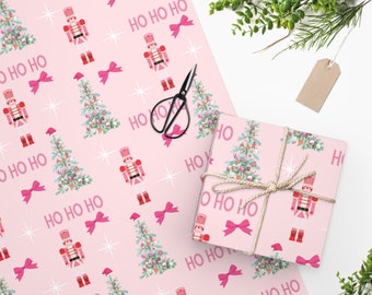 Rosa Weihnachtsbaum Geschenkpapier, Rosa Nussknacker, Rosa Geschenkpapier, Girly Weihnachten Geschenkpapier, Niedliche Rosa Geschenkverpackung, Rosa Weihnachtsfeier