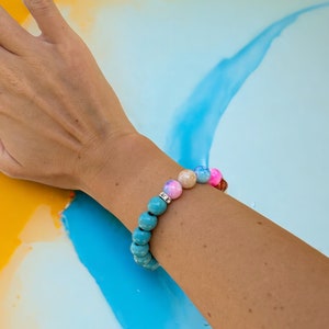 Turquoise and Pearl Beads Bracelet, 10mm Natural Gemstone Beaded Bracelet, Unique Design Bracelet, Glass Beads Bracelet for Her