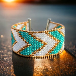Loom Bead Bracelet, Seed Bead Bracelet, Wide Beaded Bracelet, Handmade Beaded Bracelet, Women Wristband, Trendy Armband for Her