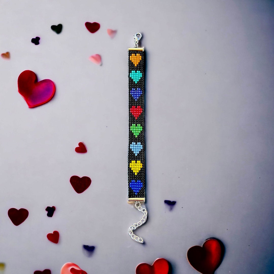 Beaded Heart Bracelet, Friendship Bracelet, Loom Bead Bracelet