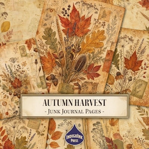 Herbstliche Junk-Journal-Seiten, Herbstbotanische Motive, Herbstliche Feldnotizen, Vintage-Herbsthintergründe, Junk-Journal-Vorlage zum Ausdrucken, Digitaler Download