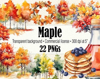 Watercolor Maple Wreath Clipart, Watercolor Maple Tree Clipart, Fall Border PNG, Maple Leaf Wreath PNG