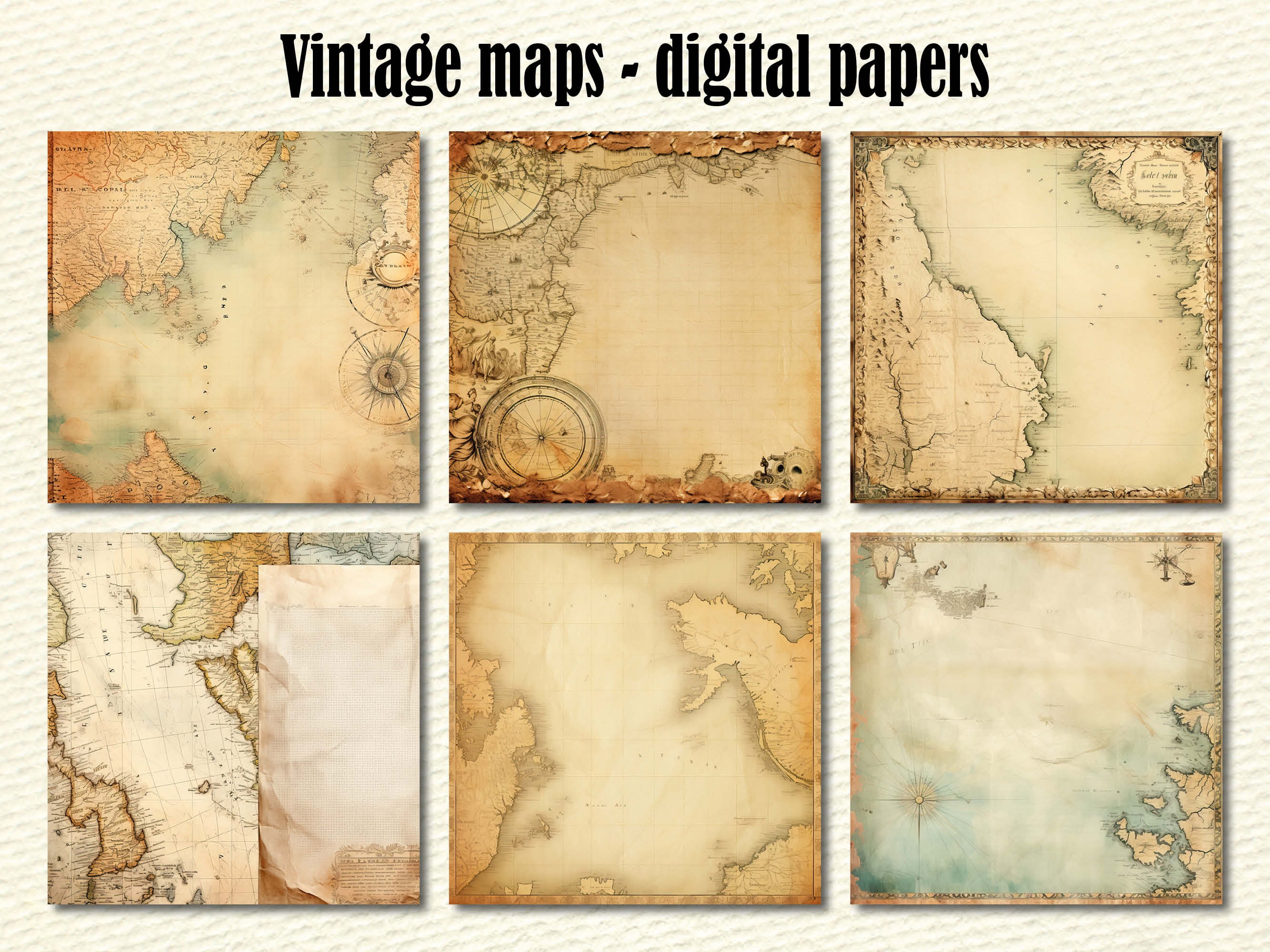 Fantasy Vintage Maps Digital Paper, Vintage World Map Wrapping Paper ...