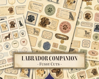 Labrador Companion Fussy Cuts, Labrador, Labrador Retriever, Chocolate Labrador, Black Labrador, Dog, Printable Ephemera, Digital Download