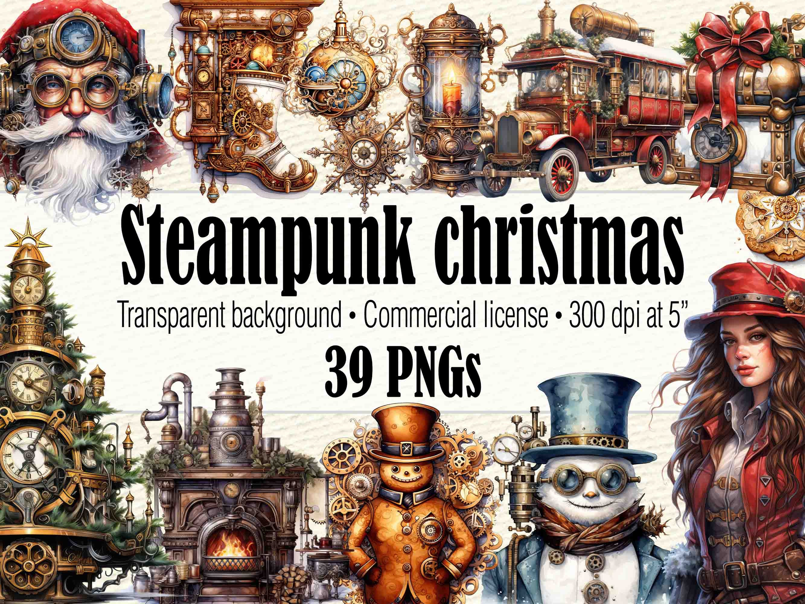 Watercolor Steampunk Christmas, Steampunk Santa Claus PNG, Steampunk