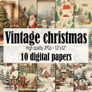 Vintage Christmas Village Winter Scene Digital Paper, Winter Junk Journal Christmas Ephemera, Retro Winter Wonderland Background
