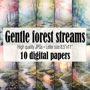 Carta digitale di arte del fiume foresta fatata, diario spazzatura della foresta incantata primaverile stampabile, foresta magica della strega della natura, effimeri fantasy