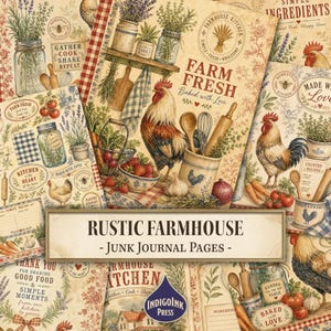 Rustic Farmhouse Junk Journal Pages, Kitchen, Pantry Labels, Recipe Card, Wooden Spoon, Mason Jar, Junk Journal Printable, Digital Download