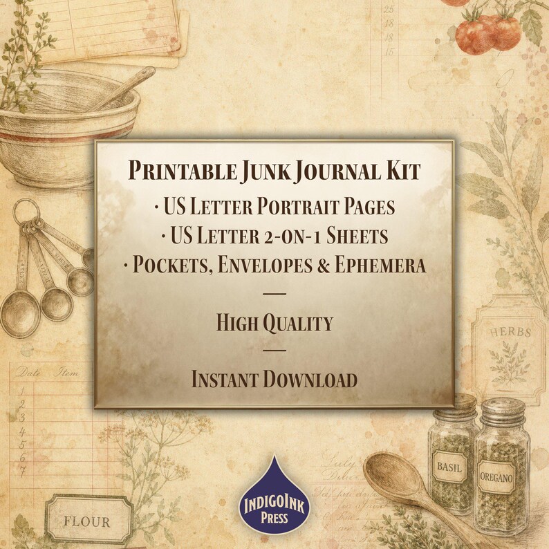 Kitchen Recipe Junk Journal Kit, Printable Recipe Cards, Vintage ...