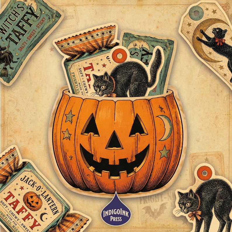 Retro Frights Magic Pockets, Vintage Halloween Junk Journal Kit, Printable Ephemera, Journal Pockets, Digital Download image 2