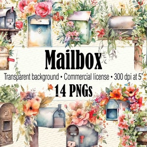 Watercolor Mailbox Clipart, Watercolor Letter Box Clipart, Farmhouse Clipart, Happy Mail Clipart, Floral Mailbox House Clipart