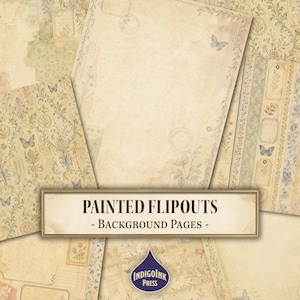 Painted Flipouts Background Pages, Pocket Folio, Wax Seal, Hand Drawn, Inserts, Folio Label Frames, Junk Journal Printable, Digital Download
