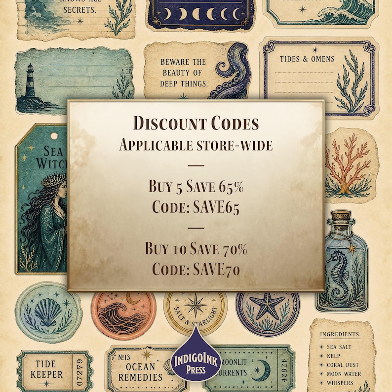 Sea Witch Junk Journal Kit, Grimoirepagina's, Heksenjournal, Apothekersdagboek, Botanische efemera, Spreukenboek, Printbare digitale download afbeelding 6