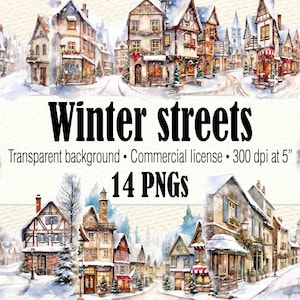 Winter Clipart, Christmas Clipart, Christmas Scene Clipart, Winter Scene Clipart, Christmas Village Clipart, Winter Village Clipart