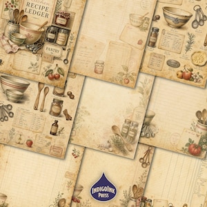 Kitchen Recipe Junk Journal Kit, Printable Recipe Cards, Vintage ...