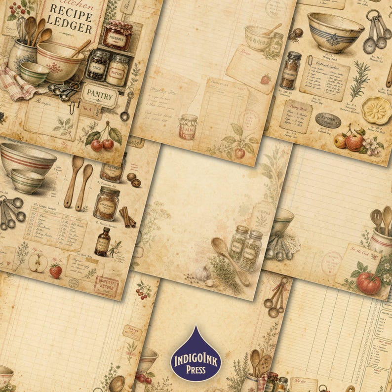Kitchen Recipe Junk Journal Kit, Printable Recipe Cards, Vintage ...