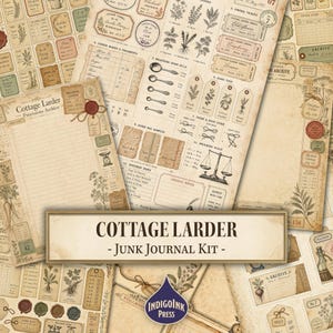 Kit para Diário de Cozinha "Despensa Caseira", Elementos Botânicos, Cartões de Receitas Vintage, Etiquetas para Potes, Diário de Cozinha, Download Digital para Impressão