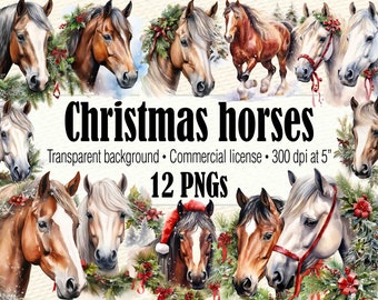 Christmas Horse Clipart, Winter Horse PNG, Christmas Scene Clipart, Winter Scene PNG, Running Horse Watercolor Sublimation