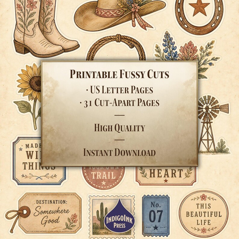 Frontier Cowgirl Fussy Cuts, Cowgirl, Cowgirl Ephemera, Cowgirl Hat, Cowgirl Journal, Frontier Scenes, Printable Ephemera, Digital Download image 6