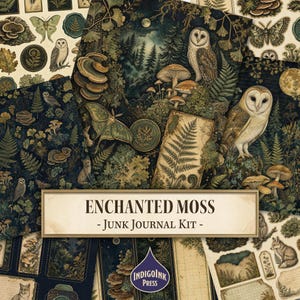 Enchanted Moss Junk Journal Kit, Dark Academia Grimoire, Botanical Ephemera, Pressed Fern, Wax Seal, Printable Digital Download