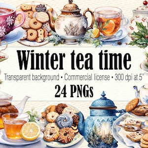 Clipart teiera ad acquerello, PNG clipart accogliente tazza da tè invernale, clipart Tea Party, PNG Tea Time, clipart tazza da tè Cottagecore