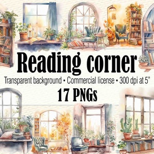 Reading Nook Books Clipart, Book Nook Library Clipart, Cozy Reading Clipart, Bookcase Clipart Bookshelf, Bookish Clipart
