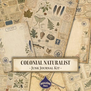 Colonial Naturalist Junk Journal Kit, Dark Academia, Botanical Ephemera, Vintage Labels, Field Notes, Wax Seal, Printable Digital Download