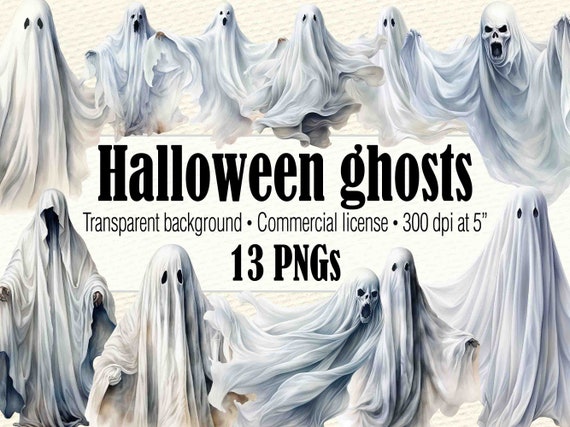 Halloween Ghost Clipart, Ghost Face PNG, Scary PNG, Halloween Graphics, Spooky Ghost PNG, Creepy Clipart Bundle