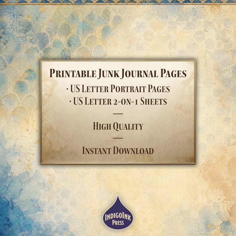 Arabian Nights Junk Journal Pages, Watercolor Islamic Patterns, Mystic Digital Papers, Line Art, Junk Journal Printable, Digital Download image 5